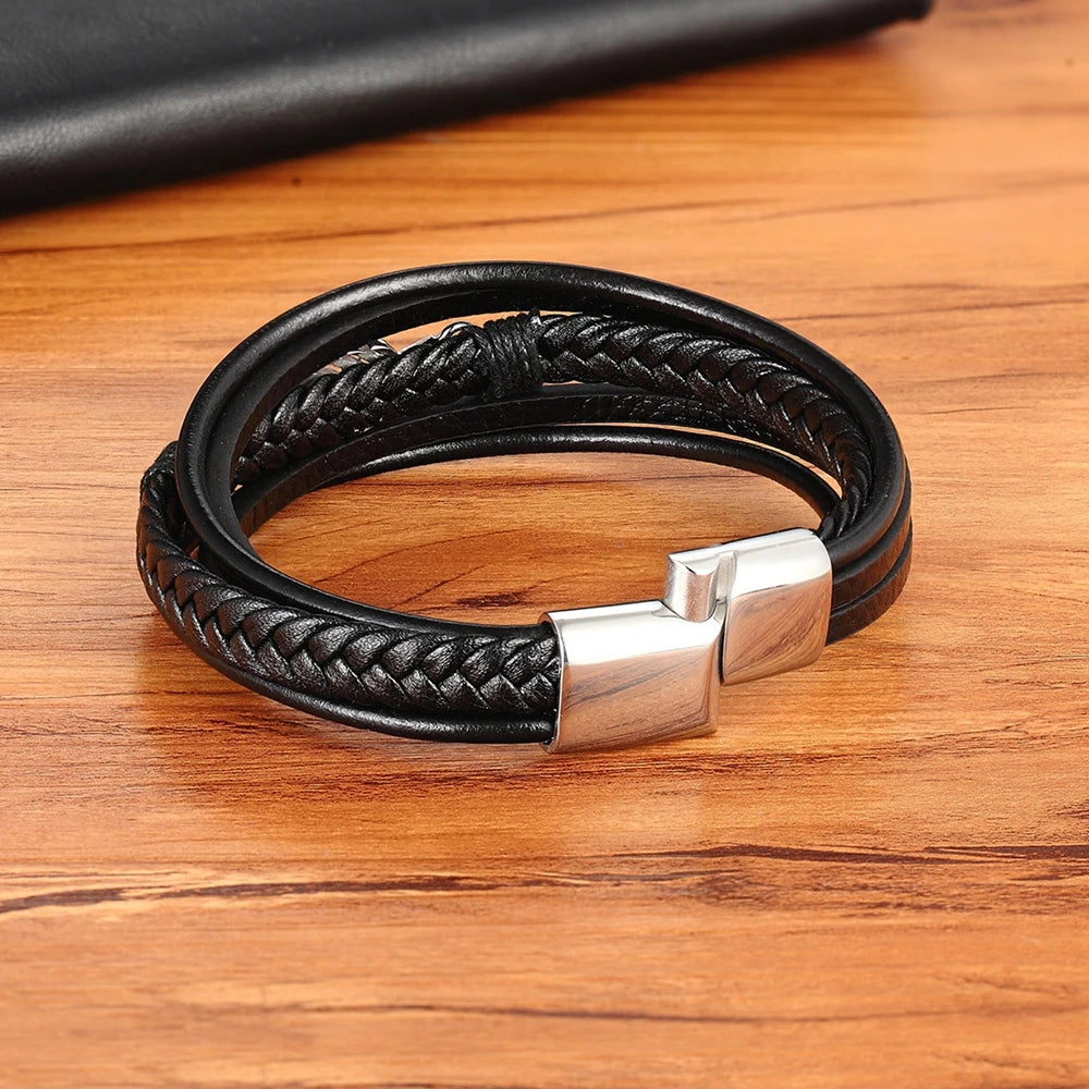 Bracelet Noir Homme en Cuir