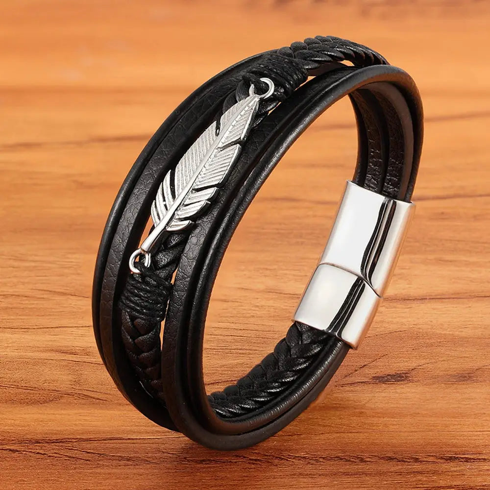 Bracelet Noir Homme en Cuir